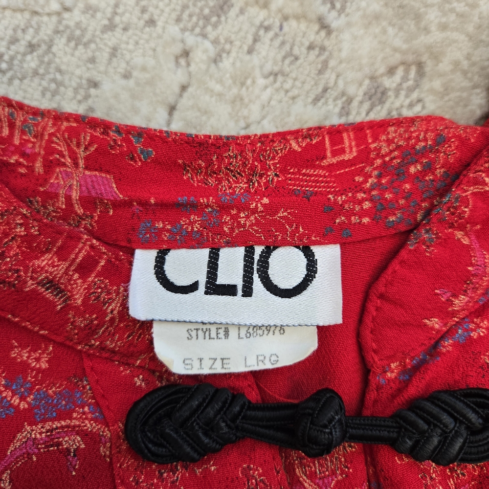Clio Vintage 80s Red Rayon Top with Oriental Print - Picture 10 of 11